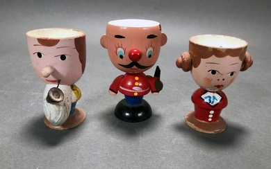 3 MCM HAND PAINTED WOODEN EGG CUPS