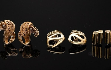3 Pairs of Gold and Diamond Earrings