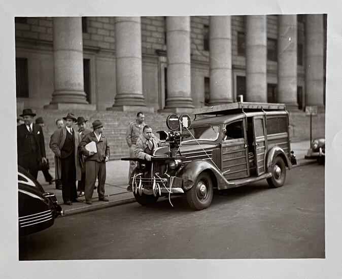 3 photos taken during exterior filming 1940s-noir.