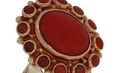 Vintage - 14 kt. Yellow gold - Ring Blood coral