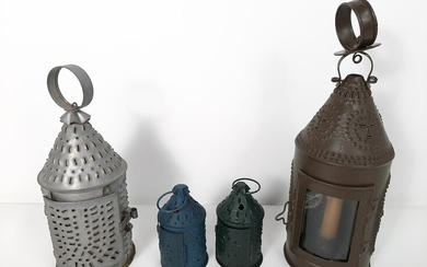 4 Punched Tin Candle Lanterns