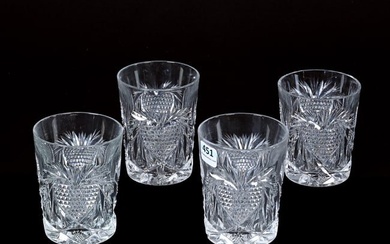 (4) Tumblers, American Brilliant Cut Glass, Heart Pattern