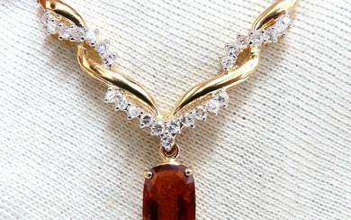 4.27ct Natural Spessartite Garnet Diamonds Necklace 14 Karat Vine Twist