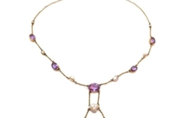 18k Gold necklace set with Amethyst and...