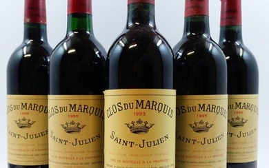 5 bouteilles 4 bts : CHÂTEAU CLOS DU MARQUIS 1995 Saint Julien (étiquettes fanées)