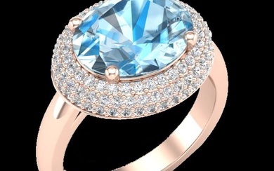 5 ctw Sky Blue Topaz & Micro Pave VS/SI Diamond Ring 14k Rose Gold