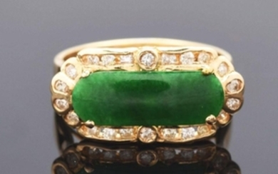 18K Yellow Gold Jade & Diamond Ring.
