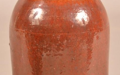 19th Century Glazed Redware Storage Jar.