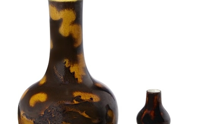 AN AMBER-GLAZED AND BROWN-ENAMELED 'DRAGON' BOTTLE VASE AND A 'TORTOISESHELL'-GLAZED DOUBLE-GOURD VASE, 18TH-19TH CENTURY