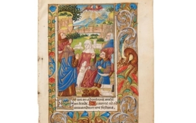 The Annunciation to the Shepherds, on a leaf from a Book of Hours, illuminated manuscript in Latin on parchment [northern France (Paris or Rouen), c. 1470]