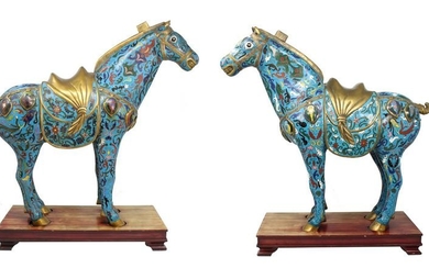 (2) Antique Chinese Cloisonne Bronze Horses