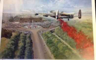 Battle of Britain Memorial flight print signed by Sqn Ldr P Day & Flt Lt M Chatterton. Nice image of Poppies dropping over...