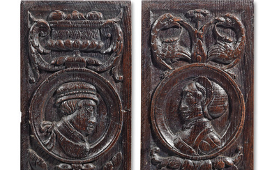 A pair of carved oak panels, French/English, circa 1550