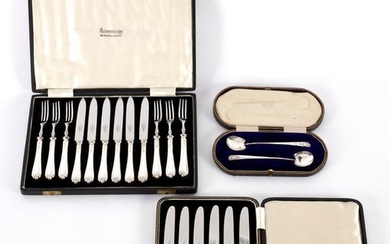 A cased set of silver handled fruit knives and forks