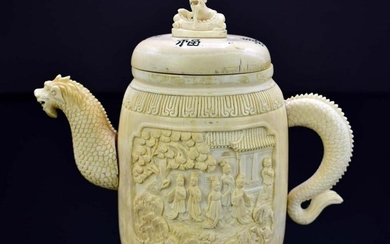CHINESE-EXPORT CARVED WHITE LIDDED TEAPOT