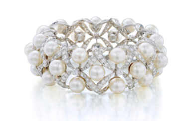 A cultured pearl and diamond bracelet,, David Webb