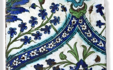 A Damascus Pottery Tile, circa 1580, painted in blue, green...