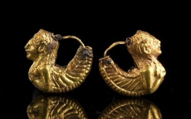 Pair of Etruscan Gold siren-Shaped Earrings First half of 6th...