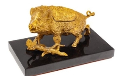 A French Gilt Bronze Inkwell Width of base 7 1/2