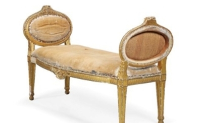 A GEORGE III GILTWOOD WINDOW SEAT, ATTRIBUTED TO JOHN LINNELL, CIRCA 1775