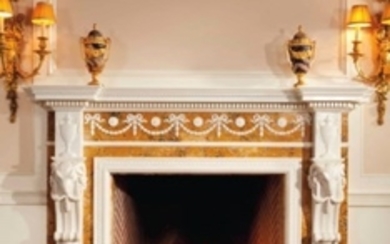 A GEORGE III STYLE SIENA AND WHITE MARBLE CHIMNEYPIECE, 19TH/20TH CENTURY
