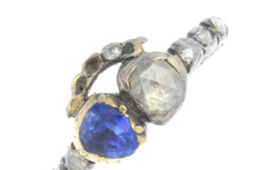 A Georgian gold and silver, sapphire and diamond crowned hearts ring. View more details