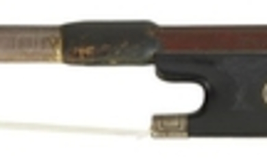 German Silver-mounted Violin Bow - The octagonal stick stamped TOURTE, GERMANY at the butt, the ebony frog with engraved silver fittings, weight 60 grams.