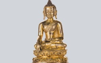 A Gilt Bronze Figure of Shakyamuni(Buddha), Tibet 14-15th Century.
