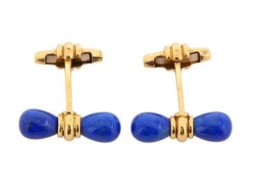 A pair of gold and lapis lazuli cufflinks, by Dunhill