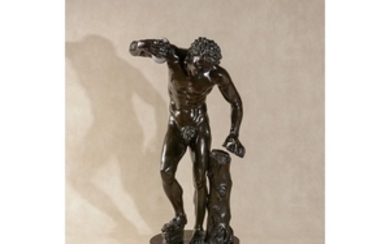 Isaak Duchemin, (French, fl. mid 19th century) and after the Antique, a patinated bronze model of the Faun with Clappers