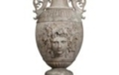 AN ITALIAN ALABASTER LARGE URN AND PEDESTAL, SECOND-HALF 19TH CENTURY