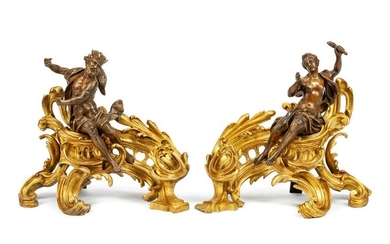 A Pair of Louis XV Style Gilt and Patinated Bronze