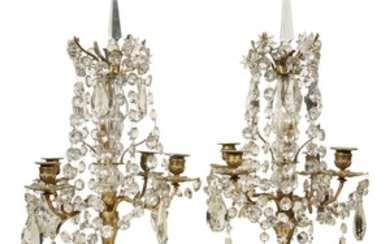 A pair of Louis XV style giltmetal and cut-glass...