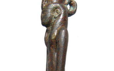 A lovely Egyptian bronze figure of Mut, Late Period