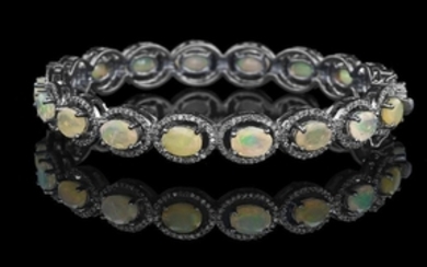 Opal and Diamond Bangle Bracelet