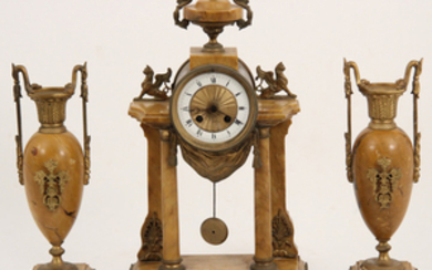 3 PC. FRENCH GILT BRONZE AND MARBLE CLOCK SET