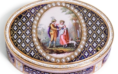 A PEARL-SET GOLD AND ENAMEL SNUFF BOX, HANAU, CIRCA 1795