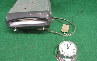 Philips under dashboard record player and a Marton Products bulk head alarm clock with Smiths movement