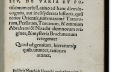 POSTEL, Guillaume (1510-1581). De Originibus, seu, de varia et potissismum orbi Latino ad hanc diem incognita. Basel: Johannes Oporinus [1553].