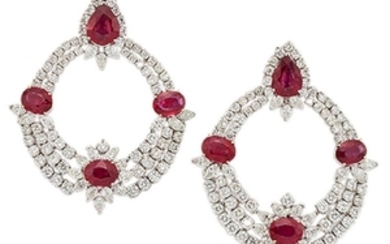 A pair of ruby and diamond earrings,...