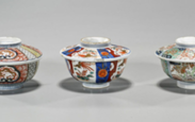 Three Antique Japanese Porcelain Covered Bowls