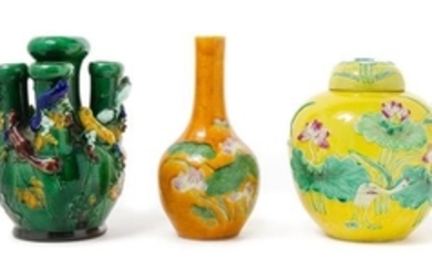 Three Chinese Fahua Porcelain Articles