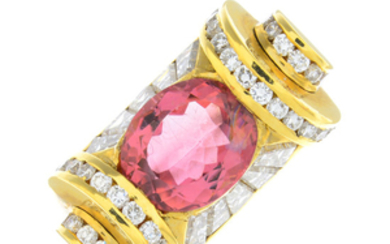 A tourmaline and diamond dress ring.