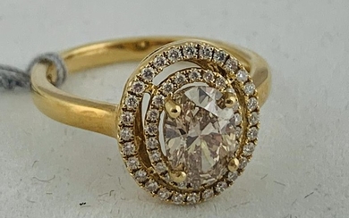 1.02 CT DIAMOND RING OVAL PINKISH BROWNISH SI2 GIA