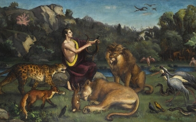 HUNGARIAN ORPHEUS CHARMING THE ANIMALS, Adolf Fényes