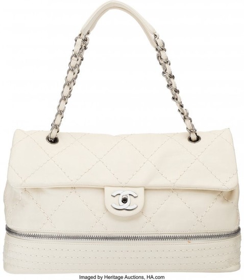 58051: Chanel Ivory Quilted Lambskin Leather Large Expa