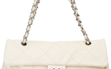 Chanel Ivory Quilted Lambskin Leather Large Expandable Flap Bag...