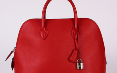 Hermes bolide swift web handbag, executed in red, 31cm, with rain jacket, lock, clochette, and box; Provenance: Property from a pro...