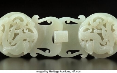 78051: A Chinese Celadon Jade Belt Buckle, Qing Dynasty