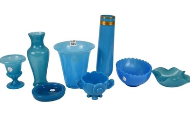 8 Pc. Lot of Vintage Blue Opaque/Blue Opaline Glass Consisting of Cambridge, Ferro (Murano), French